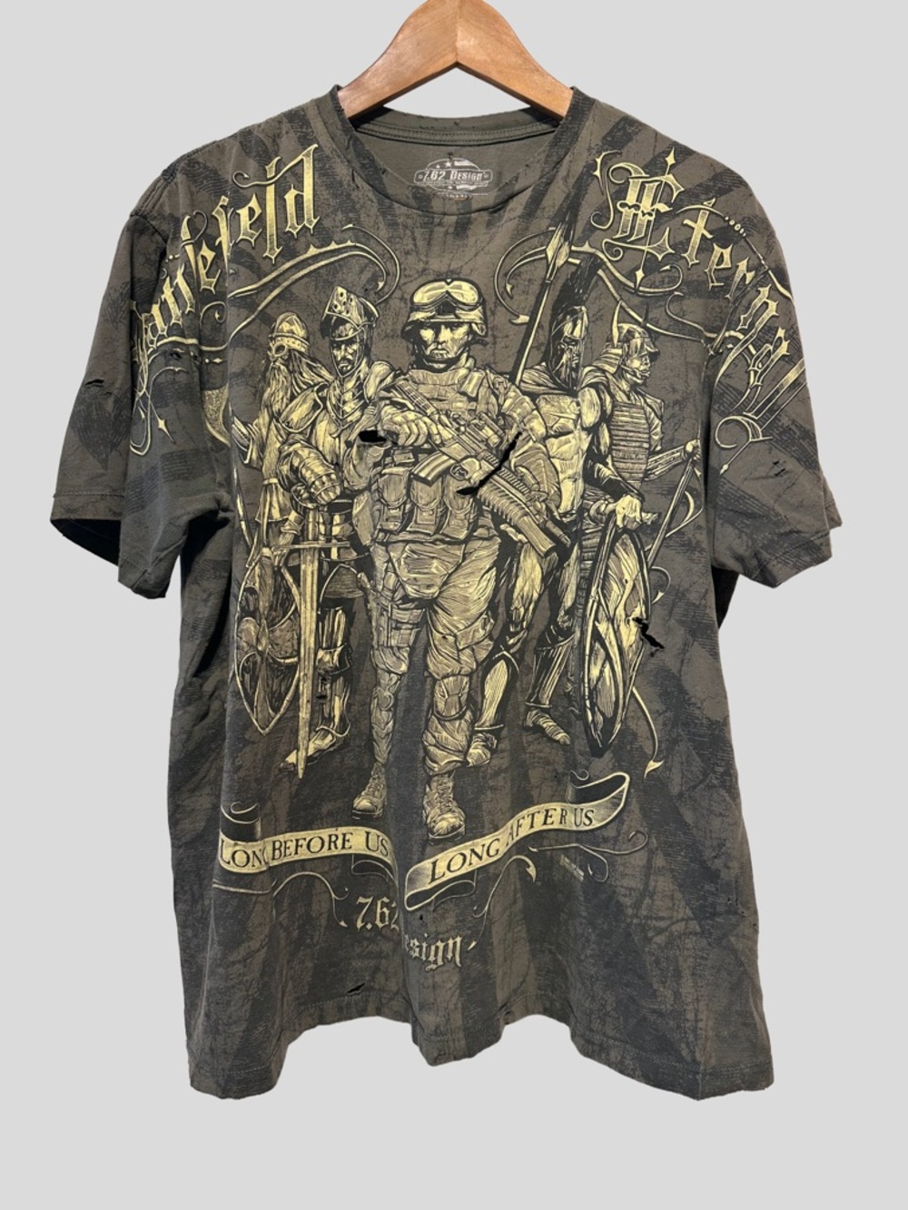 762 DESIGN Distressed Graphic Tee Military Gothic Grunge Biker Streetwear
